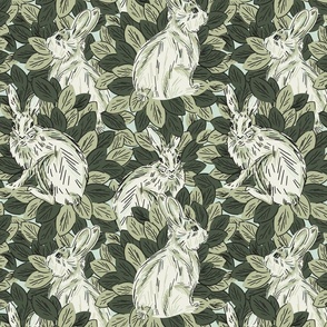 Hiding hares  -  forest green, sage green, off white       // Big scale 