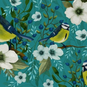 Blue Tit and flowers (L)