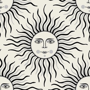 big// Vintage Sun with face Welcoming you Black and cream
