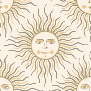 big// Vintage Sun with face Welcoming you Yellow and Taupe autumn