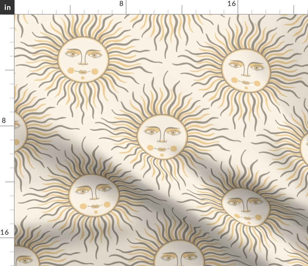 big// Vintage Sun with face Welcoming you Yellow and Taupe autumn