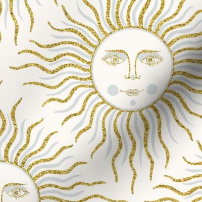 big//  Vintage Sun with face Welcoming you Yellow Gold textured and Silver