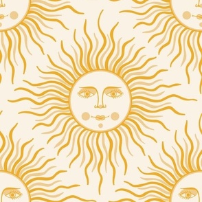 big// Vintage Sun with face Welcoming you Yellow sunshine Gold
