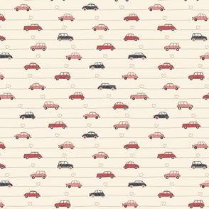 (M) Vintage cars love stripes Valentine ivory red