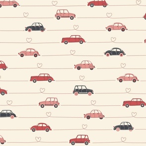 (L) Vintage cars love stripes Valentine ivory red