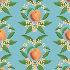 Peaches on Medium Blue - Wallpaper