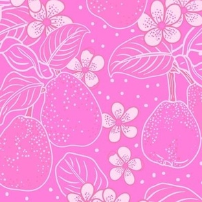pears and blossom in bright pink and white large scale