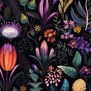 Dark Playful Flora Fabric: Custom Design