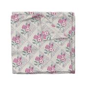 Whimsical roses in a cheaters quilt - patchwork style - romantic blush pink 