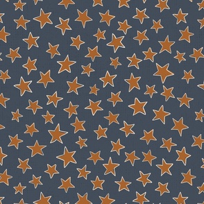 Brick stars on navy blue - tijolo stars on dark blue - brown stars on navy blue - bedding fabric - starry night