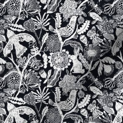Linocut Block print Florals _ black and white_small