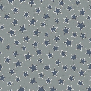 outlined navy stars on grey - textured design - starry night - kids bedding - boys bedroom - tossed navy stars
