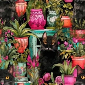 Watercolor House Cats and House Plants