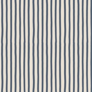navy horizontal stripes on an off white background - medium sized navy striped fabric - painted stripes in navy