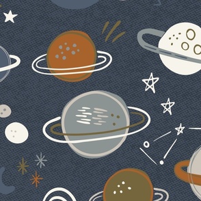 Navy galaxy outer space children's bedding - large size planets moon and stars - retro kids outer space galaxy