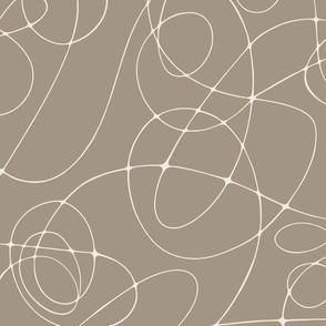 Scribble - creamy white_ khaki brown 02 - hand drawn doodle flow