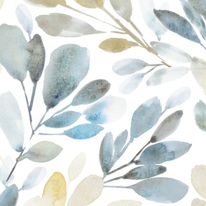 WATERCOLOR SPRIGS MUTED BLUE AND GOLD JUMBO