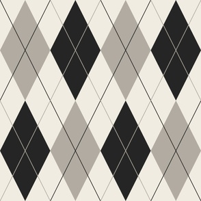 argyle - cloudy silver taupe_ creamy white_ raisin black - solid geometric diamonds and lines