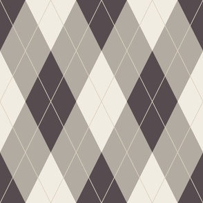 argyle 02 - bone beige_ cloudy silver_ creamy white_  purple brown - solid preppy geometric diamonds and lines