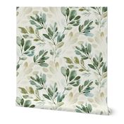 WATERCOLOR SPRIGS GREEN WITH CREAM BKG JUMBO