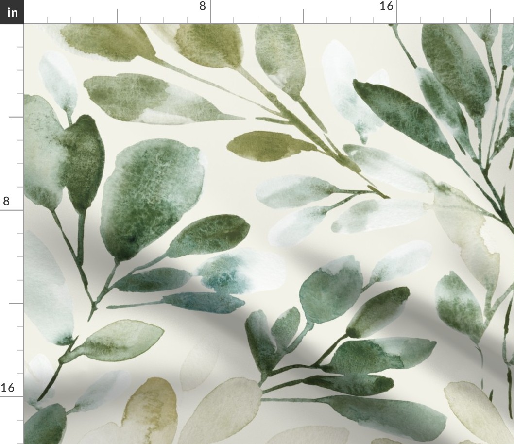WATERCOLOR SPRIGS GREEN WITH CREAM BKG JUMBO
