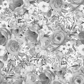 Gray Floral Roses Flowers Botanical Rotated