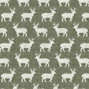 Shaggy Deer on Linen -  Ditsy - Dark Forest Green Cream Animal Rustic Cabincore Boys Masculine Men Outdoors Hunting Cabincore