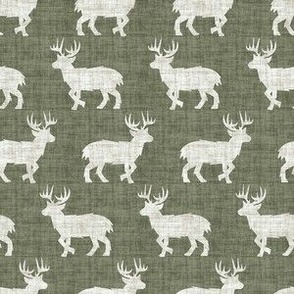 Shaggy Deer on Linen - Small - Dark Forest Green Cream Animal Rustic Cabincore Boys Masculine Men Outdoors Hunting Cabincore