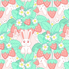 strawberry bunny Green red pink pastel 