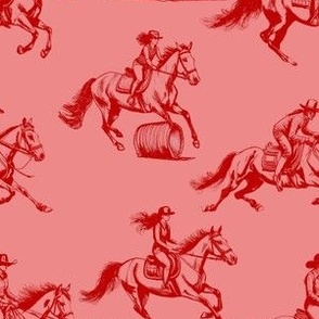 barrel racing cowgirl toile in red and pink