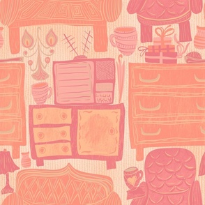 Cozy interior in soft peach shades, pantone 
