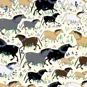 Mares In The Meadow/ Eggshell Background/ Medium Size Scale