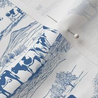 cows in the field blue western toile