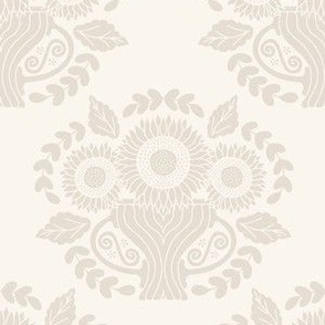 Small Traditional Damask Sunflower Floral in Ivory Cream White