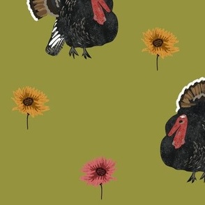 Turkey and Flowers - Olive Green - Jumbo