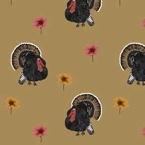 Turkey and Flowers - Light Olive Brown - Jumbo