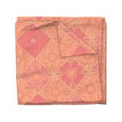 Sweet Peach Fuzz tropical flowers block print style  - orange pink - large scale