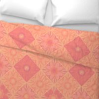 Sweet Peach Fuzz tropical flowers block print style  - orange pink - large scale