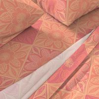 Sweet Peach Fuzz tropical flowers block print style  - orange pink - large scale