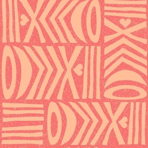 (L) Peach Fuzz Tribal Love XO Folk Art Boho Geometric