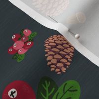 Cranberries, Acorns and Pinecones - Dark Blue Gray