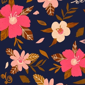 Summer flowers-Pink & Dark Navy - Jumbo