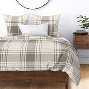 JUMBO simple plaid - cloudy silver taupe_ creamy white_ brown - classic stripe tartan