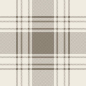 JUMBO simple plaid - cloudy silver taupe_ creamy white_ brown - classic stripe tartan