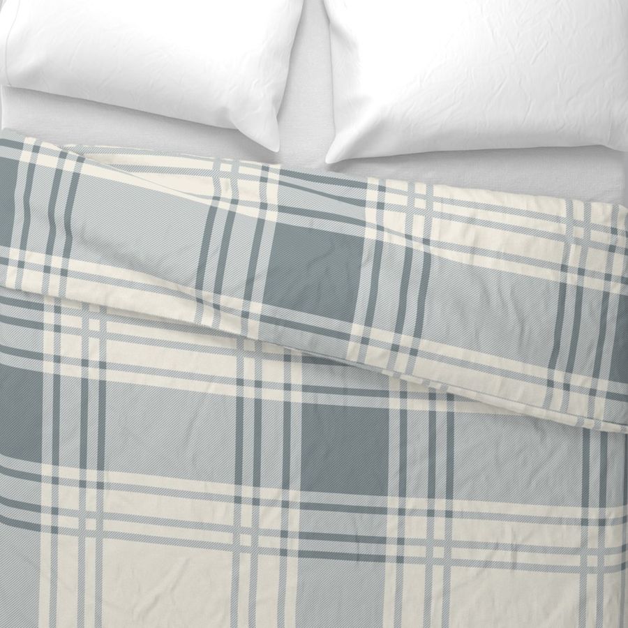 JUMBO simple plaid - creamy white & french grey blue - heritage farmhouse