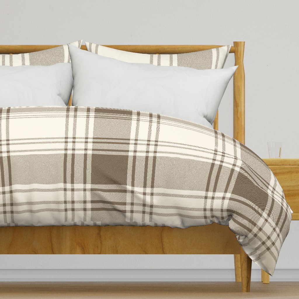 JUMBO simple plaid - creamy white & khaki brown - large classic farmhouse