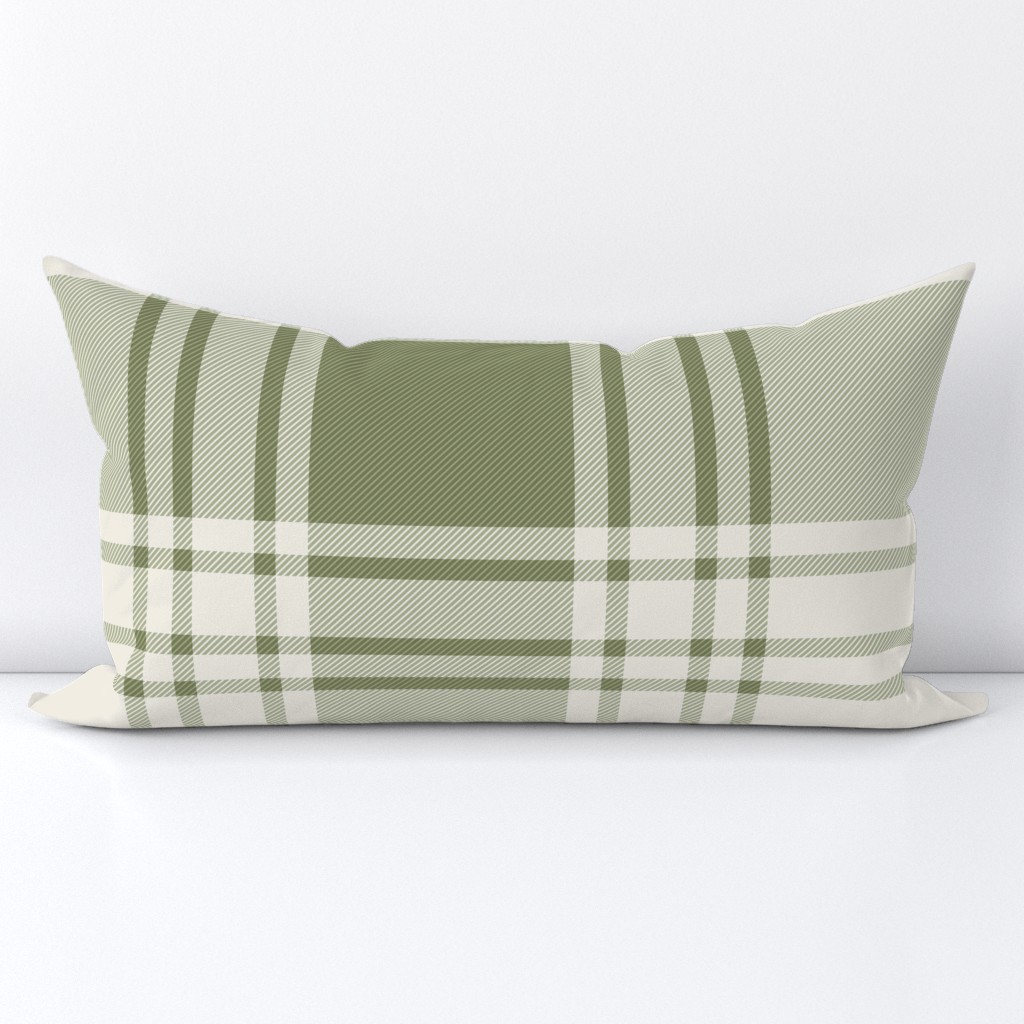 JUMBO simple plaid - creamy white_ light sage green - heritage classic stripe tartan