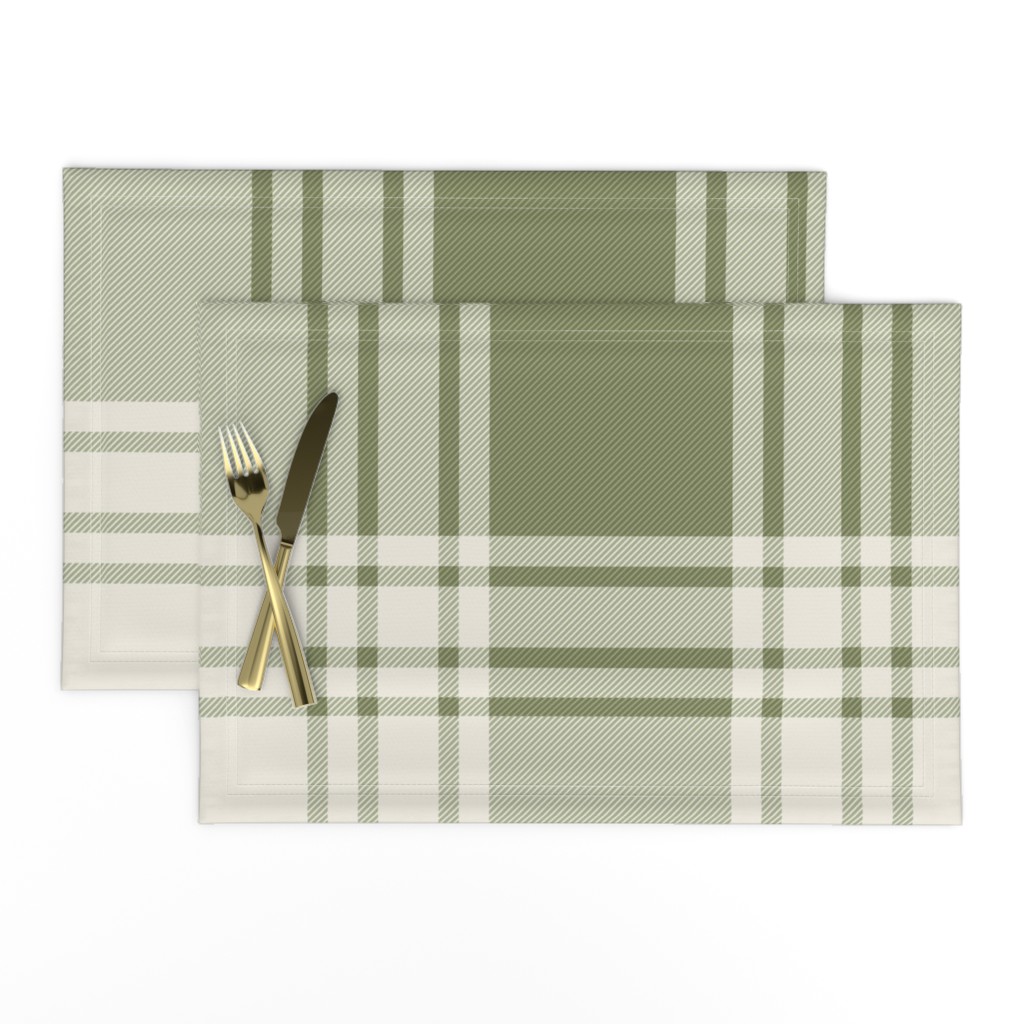 JUMBO simple plaid - creamy white_ light sage green - heritage classic stripe tartan