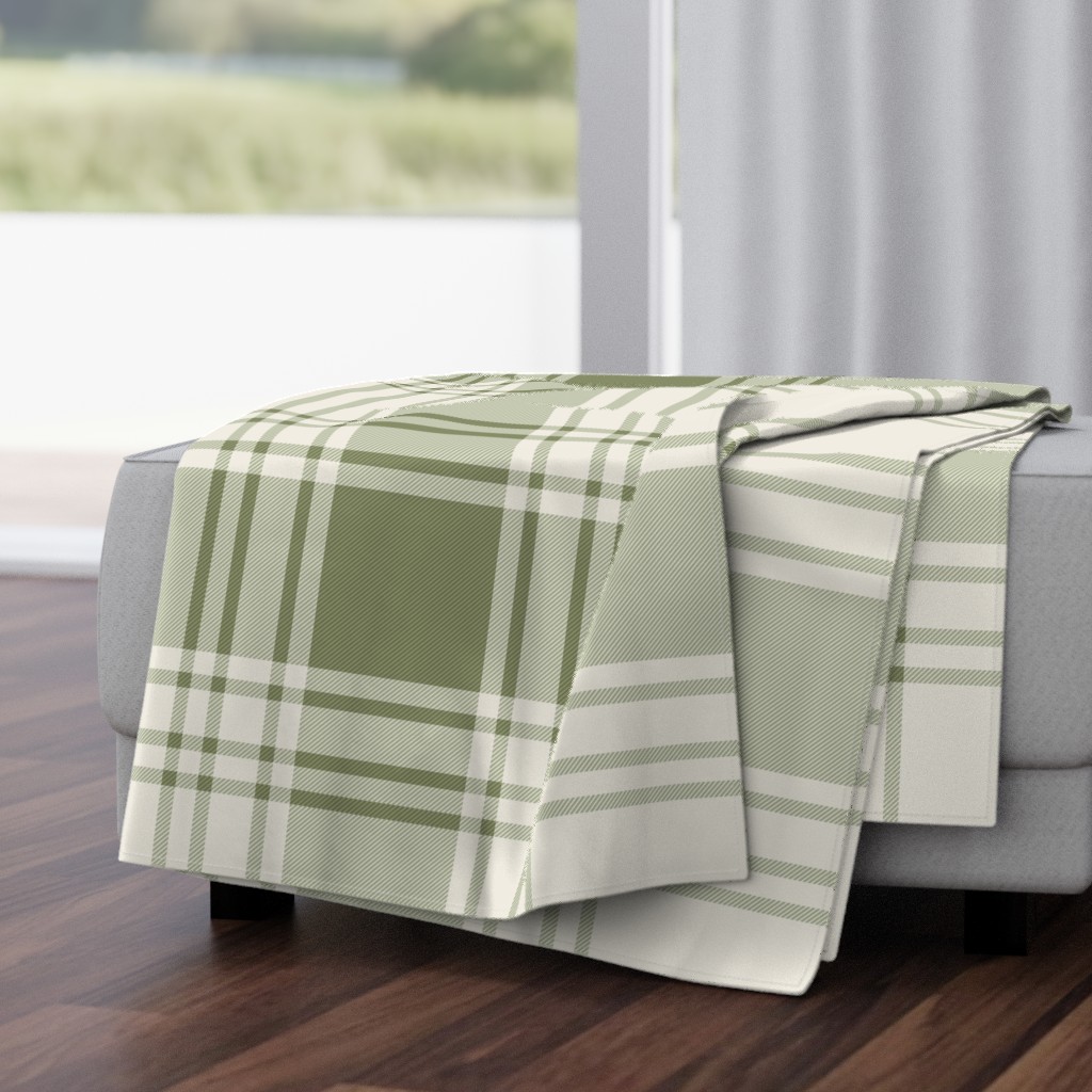 JUMBO simple plaid - creamy white_ light sage green - heritage classic stripe tartan