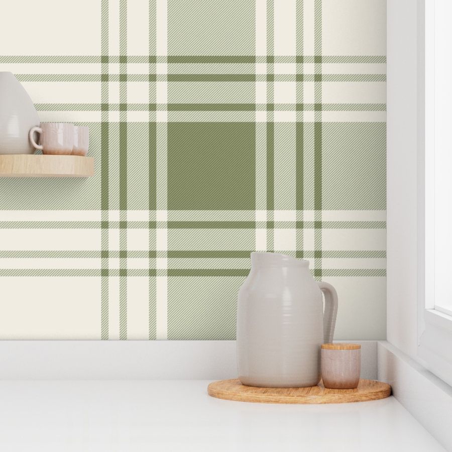 JUMBO simple plaid - creamy white & light sage green - heritage farmhouse